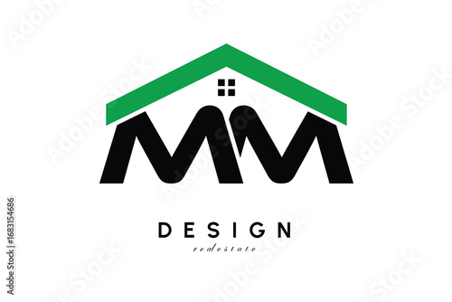 MM Letter Logo – Green Roof House Monogram for Real Estate & Home Branding