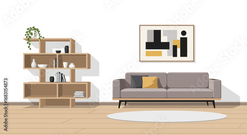 Minimalist living room interior with modern furniture arrangement and decoration