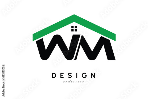 WM Letter Logo – Green Roof House Monogram for Real Estate & Home Branding