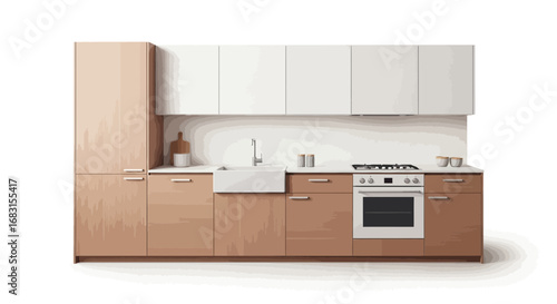 Modern kitchen design with minimalist style in neutral color palette
