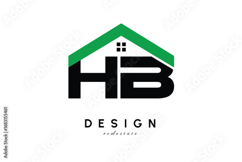 HB Letter Logo – Green Roof House Monogram for Real Estate & Home Branding