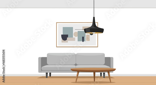 Modern living room interior design with minimalist furniture and artwork