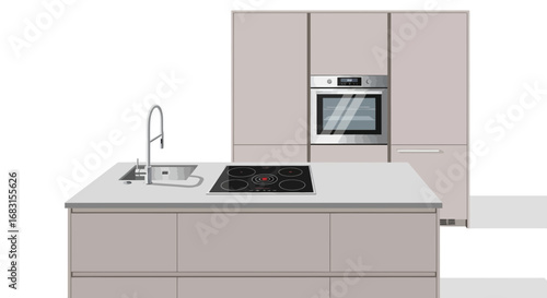 Modern kitchen island with integrated appliances creating a functional space