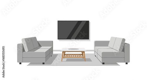 Modern living room with minimalist design and comfortable furniture