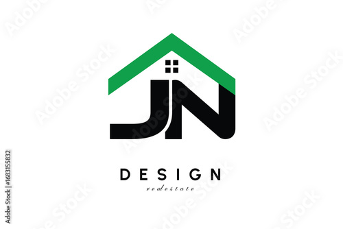 JN Letter Logo – Green Roof House Monogram for Real Estate & Home Branding