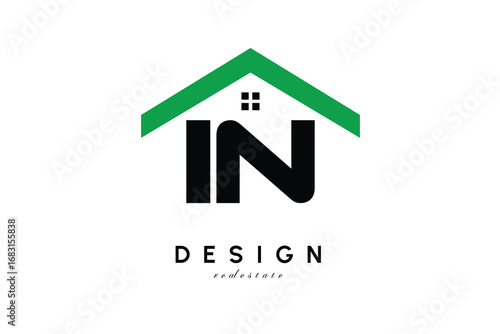 IN Letter Logo – Green Roof House Monogram for Real Estate & Home Branding