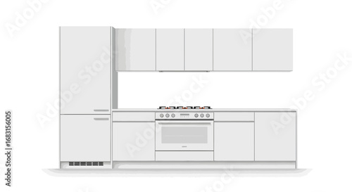 Modern minimalist kitchen illustration with white cabinets and appliances