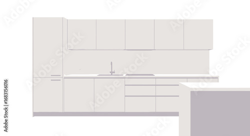 Modern minimalist kitchen design, clean lines and elegant gray tones