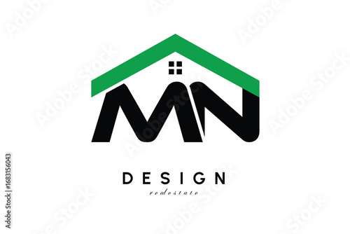 MN Letter Logo – Green Roof House Monogram for Real Estate & Home Branding