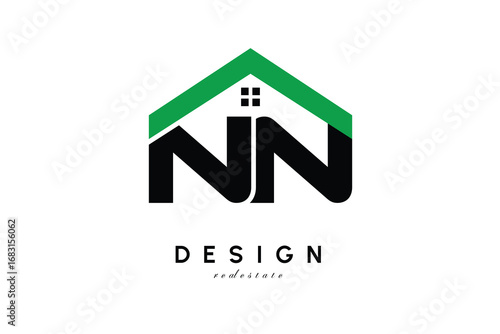 NN Letter Logo – Green Roof House Monogram for Real Estate & Home Branding