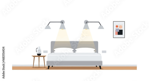 Serene Bedroom Interior with Minimalist Design Accents and Cozy Lighting