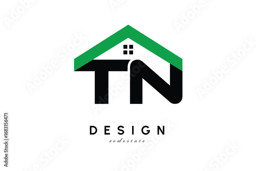 TN Letter Logo – Green Roof House Monogram for Real Estate & Home Branding