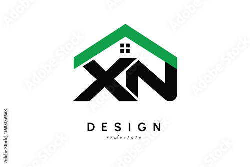 XN Letter Logo – Green Roof House Monogram for Real Estate & Home Branding