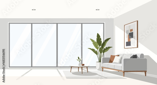 Serene Modern Living Room Interior with Natural Light and Minimalist Design