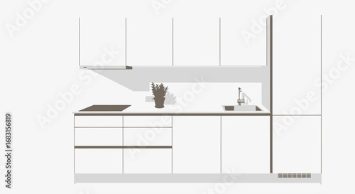Sleek and minimalist kitchen design, offering clean lines and muted tones