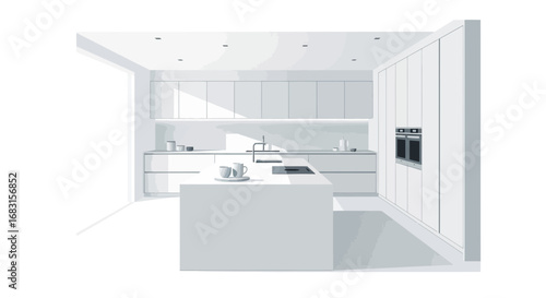 Sleek modern kitchen design concept in neutral tones and clean lines