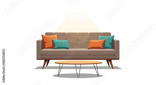 Sofa and table, creating a minimalistic living room arrangement element