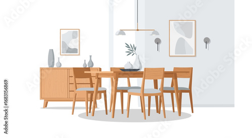 Sophisticated and stylish mid-century dining room with natural light setting
