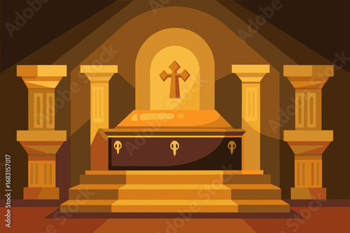 an ancient tomb interior with sarcophagi and intri