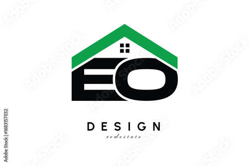 EO Letter Logo – Green Roof House Monogram for Real Estate & Home Branding