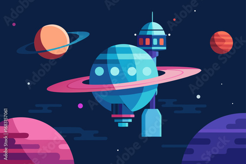 a futuristic space station orbiting a distant plan