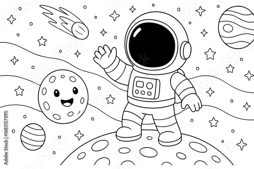 Coloring pages for kids of a astronaut