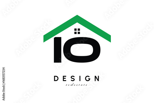 IO Letter Logo – Green Roof House Monogram for Real Estate & Home Branding