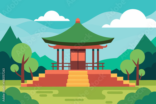 a serene japanese tea house with a tranquil garden