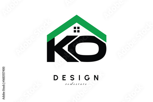 KO Letter Logo – Green Roof House Monogram for Real Estate & Home Branding