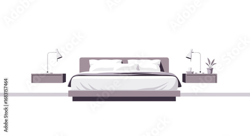 Stylized modern bedroom interior scene vector illustration design