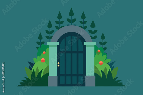 a mysterious and overgrown secret garden gate  