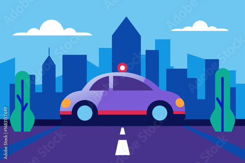 a futuristic self driving car navigating a bustlin