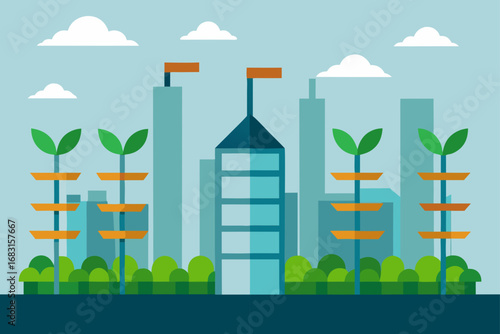 a futuristic urban farm growing crops on vertical 
