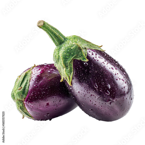 Two ripe raw purple eggplant on transparent background