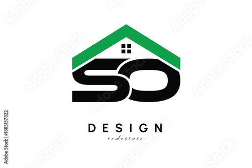 SO Letter Logo – Green Roof House Monogram for Real Estate & Home Branding
