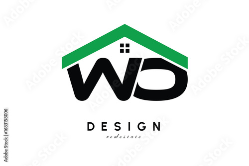 WO Letter Logo – Green Roof House Monogram for Real Estate & Home Branding