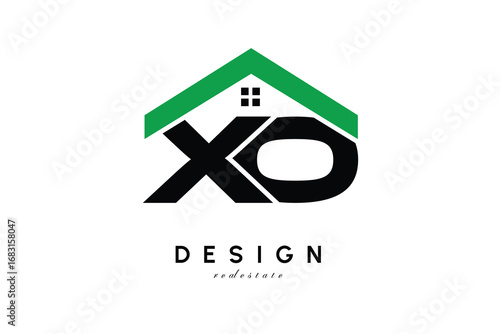 XO Letter Logo – Green Roof House Monogram for Real Estate & Home Branding