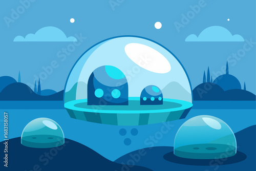 a futuristic underwater habitat with transparent d