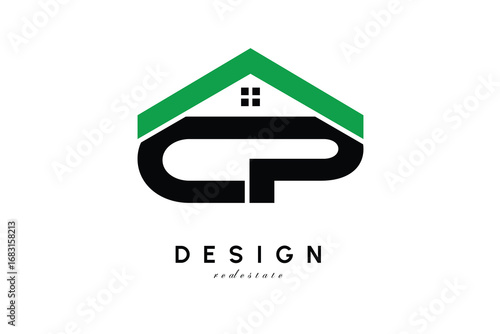 CP Letter Logo – Green Roof House Monogram for Real Estate & Home Branding