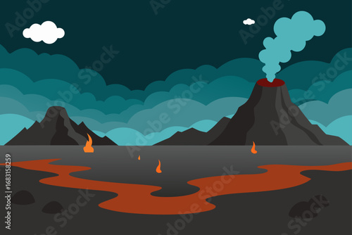 volcanic landscape with black sand  sparse vegetat