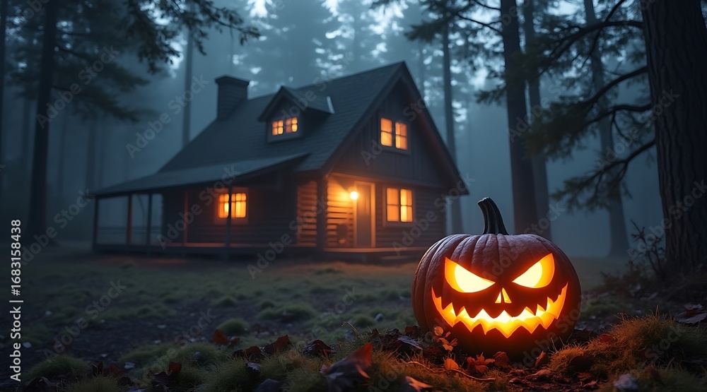 custom made wallpaper toronto digitalSpooky haunted house in a dark forest with a glowing jack-o'-lantern entrance
