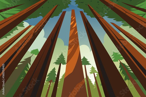 redwood forest interior  looking up at the towerin