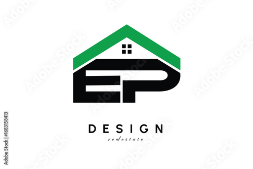 EP Letter Logo – Green Roof House Monogram for Real Estate & Home Branding