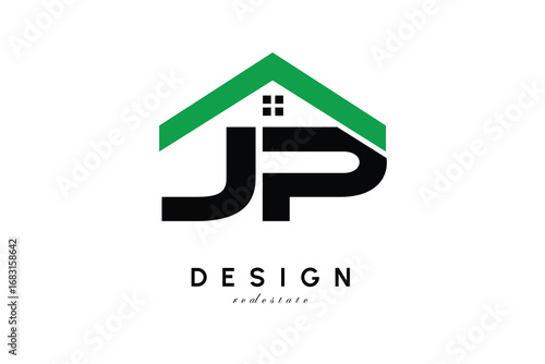 JP Letter Logo – Green Roof House Monogram for Real Estate & Home Branding