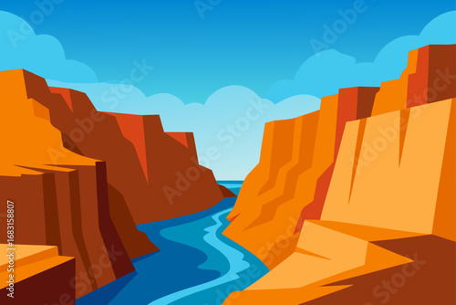 arid canyon with a winding river  towering rock wa