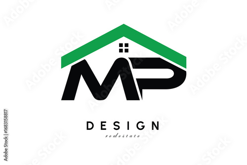MP Letter Logo – Green Roof House Monogram for Real Estate & Home Branding
