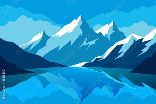 alpine lake with incredibly clear water  reflectin