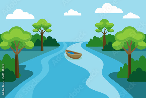 tropical mangrove swamp with a clear channel for s