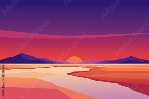 vast salt flats at sunset  reflecting the vibrant 