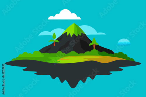 volcanic island with black sand beaches and a lush
